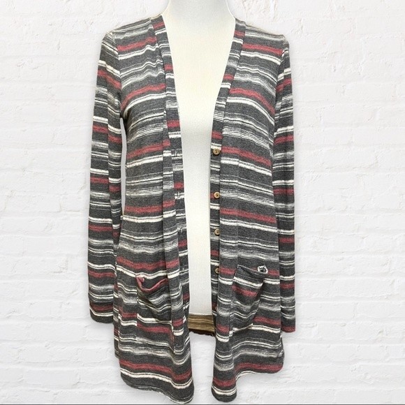 Agnes and Dora Red and Black Striped Essential Cardigan Medium EUC - Picture 2 of 6